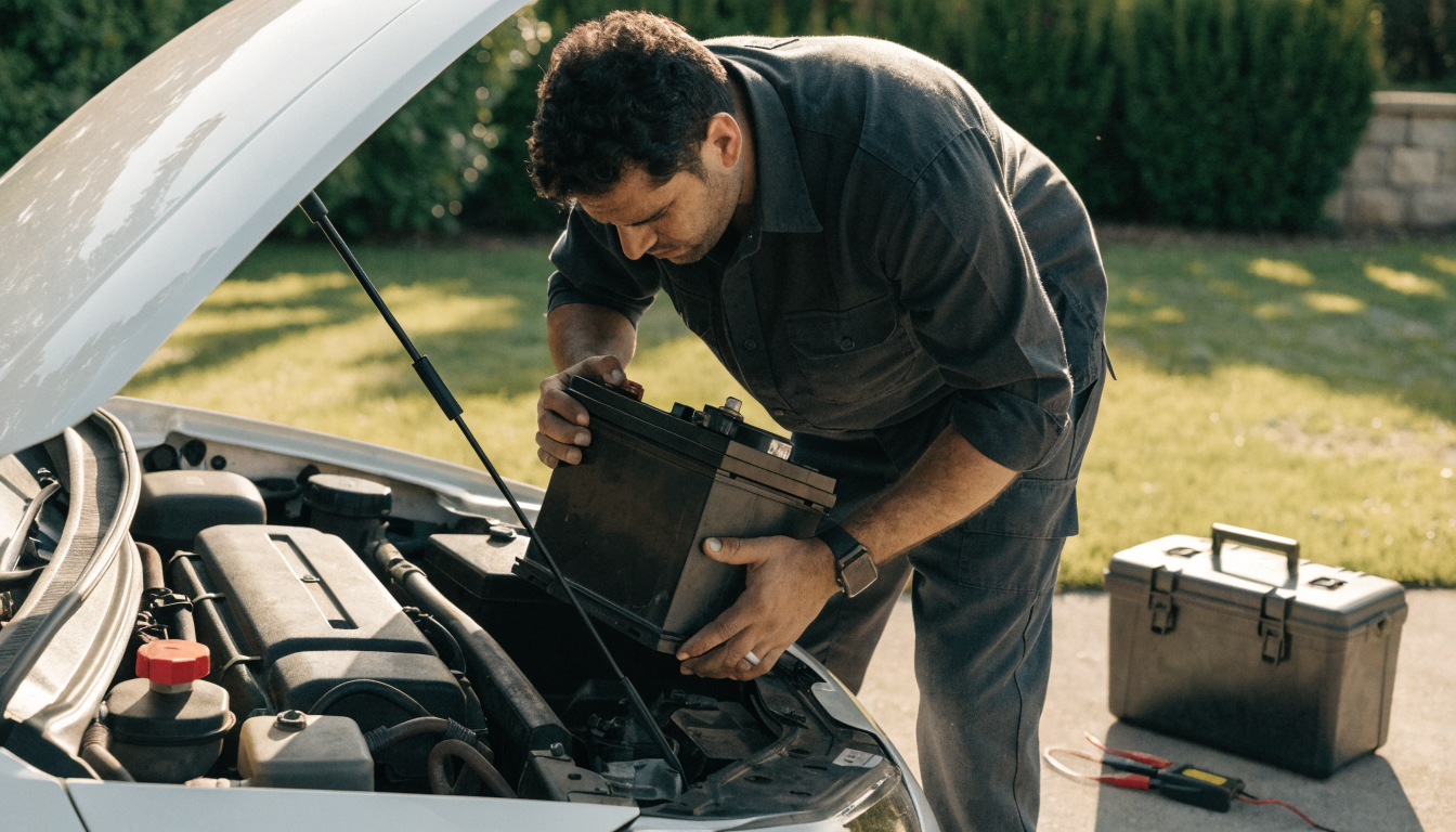 mobile-car-battery-replacement - AllGrar - גרר טכנאי מחליף מצבר לרכב בחניית בית פרטי