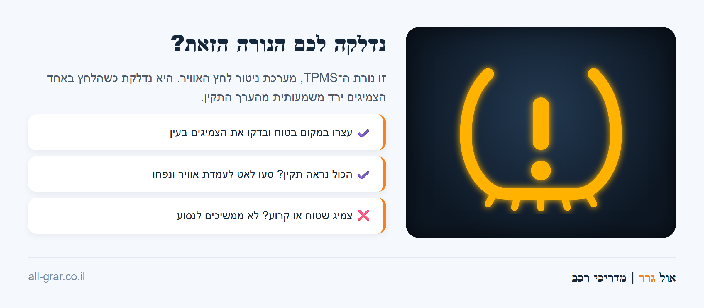 tpms-warning-light-explained - AllGrar - גרר נורת TPMS: כך היא נראית ומה עושים כשהיא נדלקת